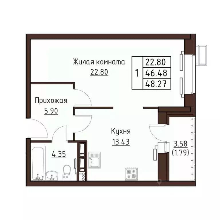 1-к кв. Орловская область, Орел ул. Левый Берег реки Оки, 21к1 (48.27 ... - Фото 0
