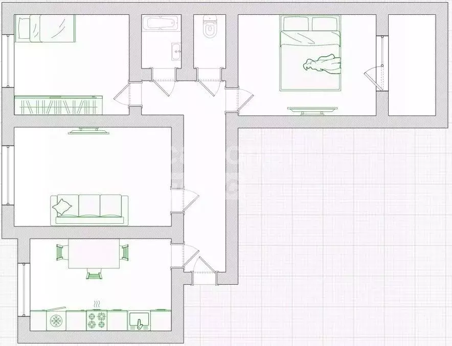3-к кв. Омская область, Омск ул. 3-я Железнодорожная, 15 (63.1 м) - Фото 2