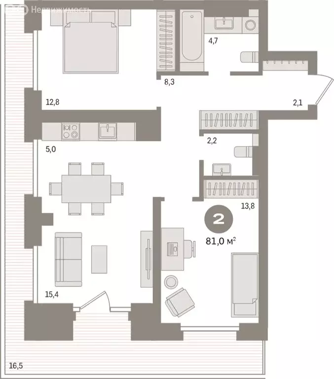 2-комнатная квартира: Тюмень, Причальная улица, 9 (81 м) - Фото 2