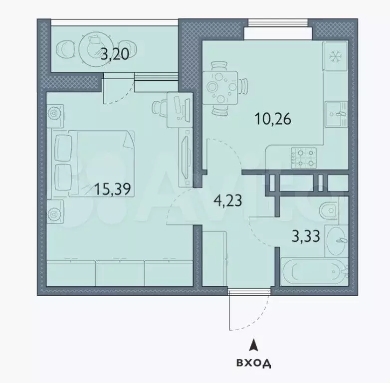 1-к. квартира, 34,8 м, 5/16 эт. - Фото 1