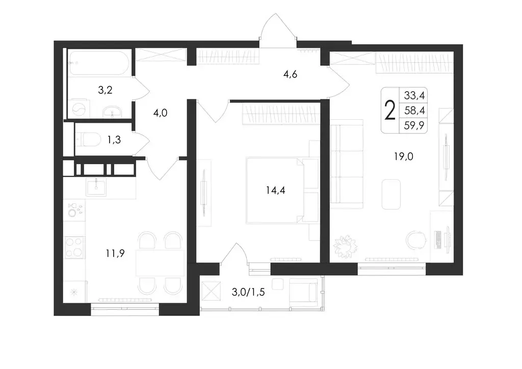 2-комнатная квартира: Воронеж, улица Шишкова, 140Б/21 (59.9 м) - Фото 0