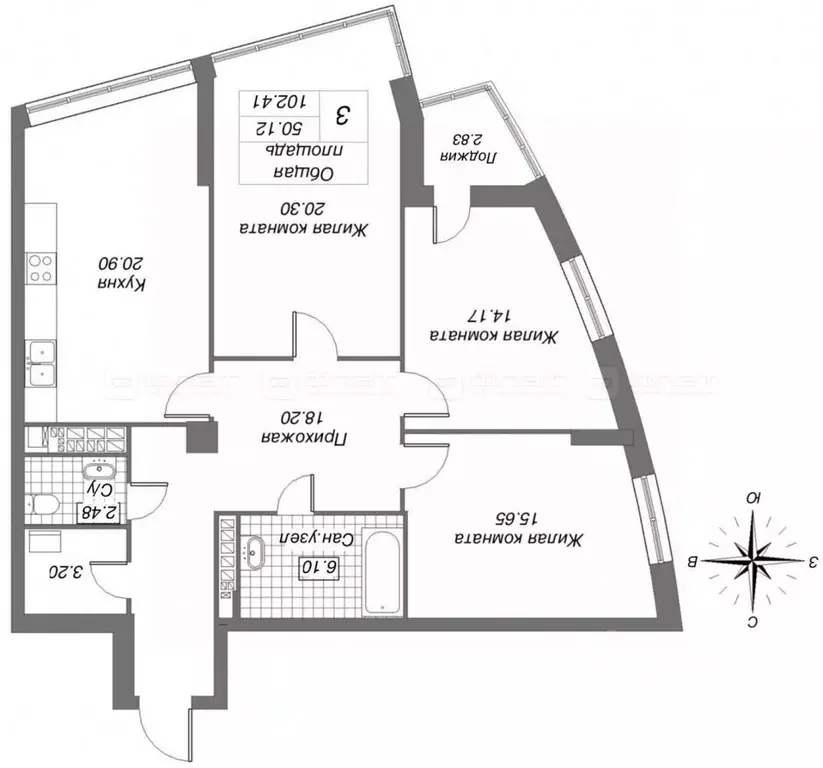 3-к кв. Татарстан, Казань Танковая ул., 2 (102.9 м) - Фото 2