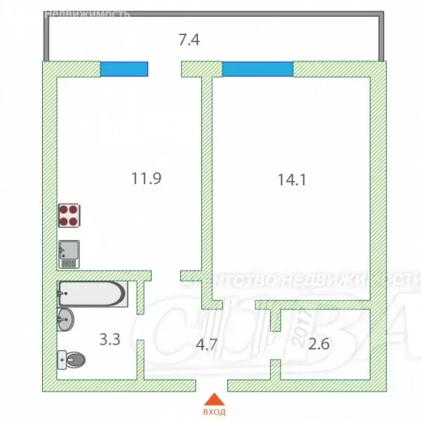 1-комнатная квартира: Тюмень, Заречный проезд, 6к2 (36.6 м) - Фото 1