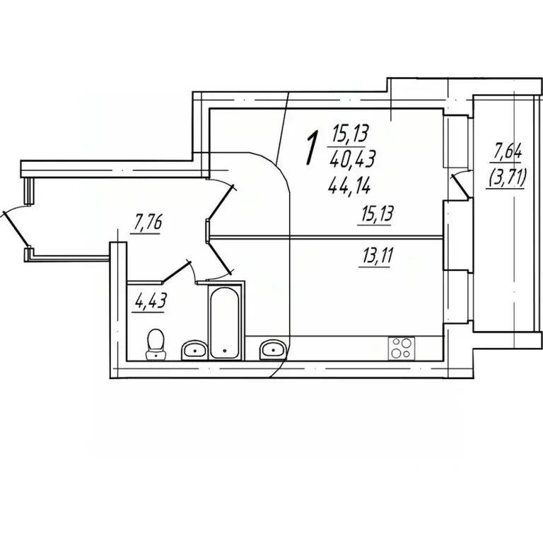 1-к кв. Вологодская область, Череповец Комсомольская ул., 15 (44.14 м) - Фото 1