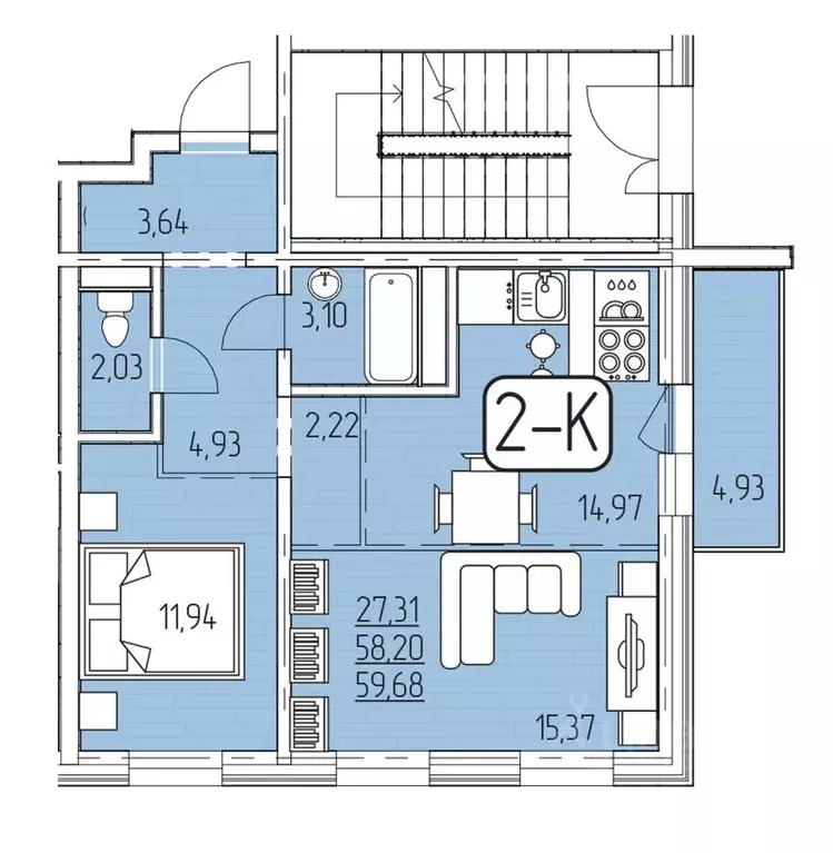 2-к кв. Бурятия, Улан-Удэ 140А мкр,  (59.68 м) - Фото 1