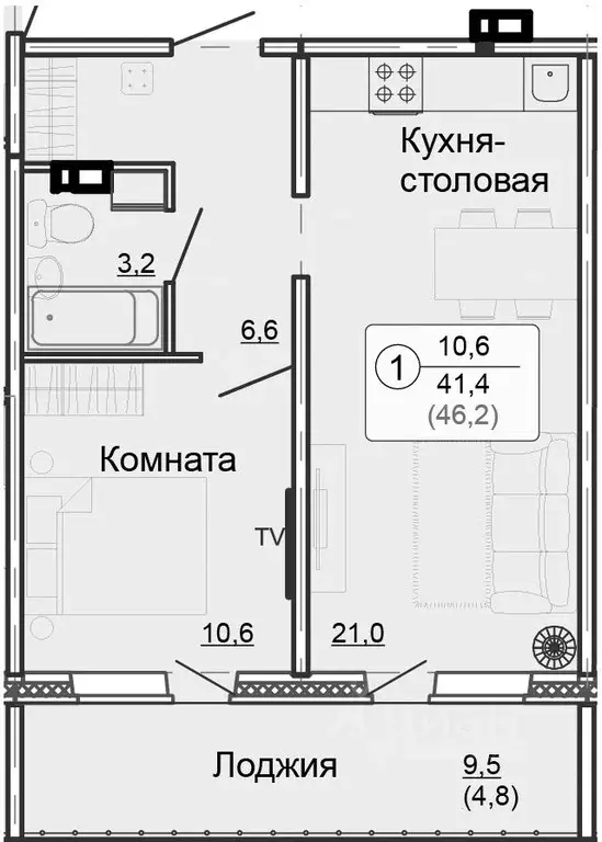 1-к кв. Кировская область, Киров Московская ул., 213 (44.5 м) - Фото 2