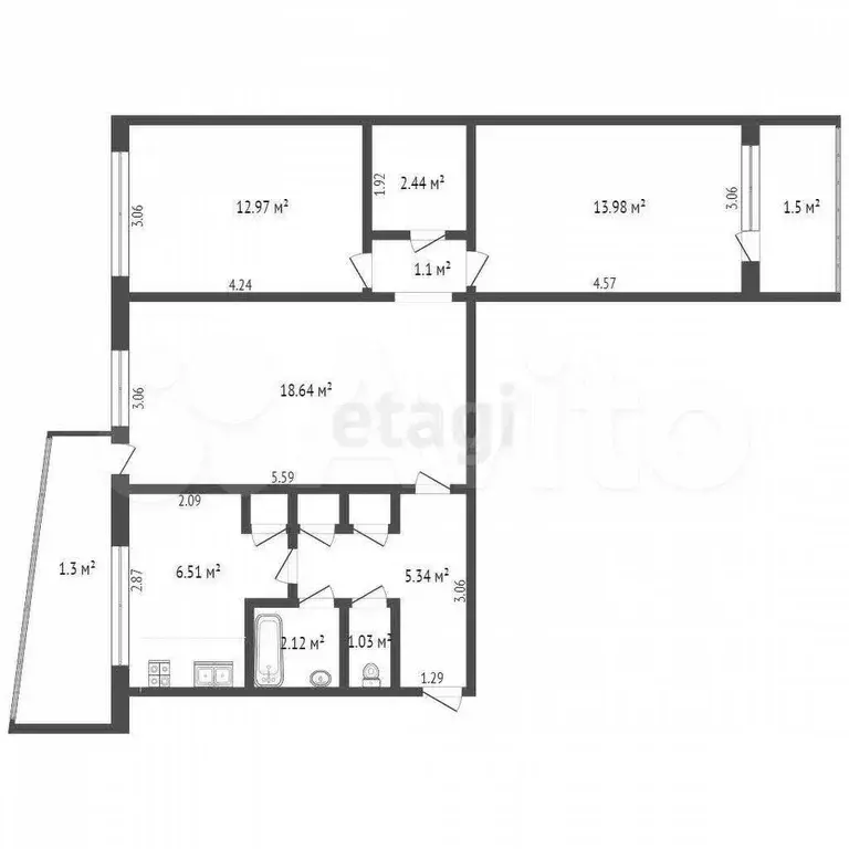 3-к. квартира, 64 м, 3/9 эт. - Фото 0