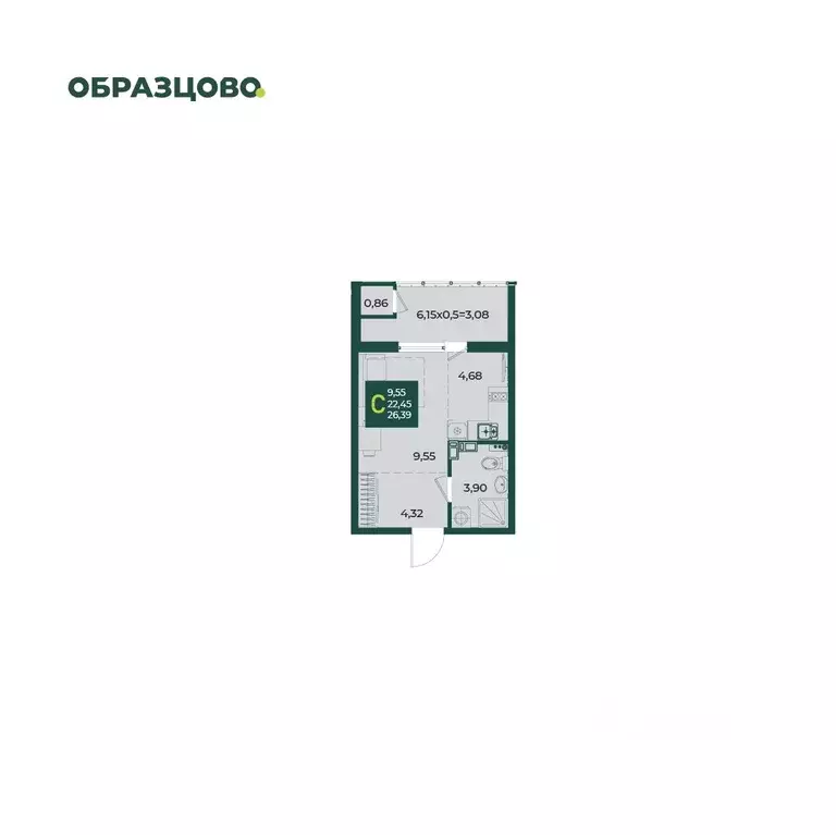 Студия Краснодарский край, Краснодар Образцово мкр,  (26.39 м) - Фото 1