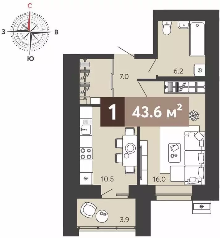 1-комнатная квартира: Пенза, улица Щербакова, 71 (43.6 м) - Фото 0