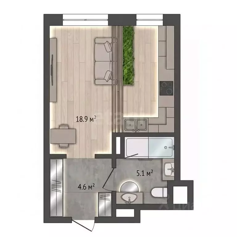 Студия Москва ул. Крузенштерна, 3к3 (28.5 м) - Фото 2