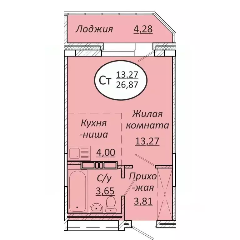 Студия Новосибирская область, Новосибирск  (26.87 м) - Фото 0