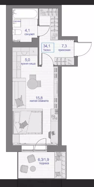 Продаётся 1-к квартира, 34.1 м - Фото 1