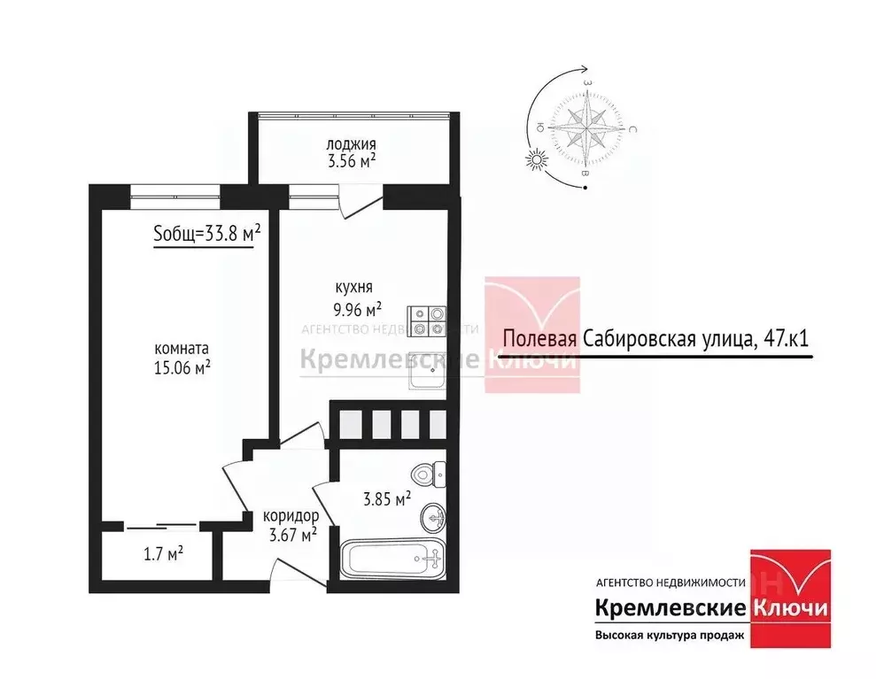 1-к кв. Санкт-Петербург Полевая Сабировская ул., 47к1 (33.8 м) - Фото 1