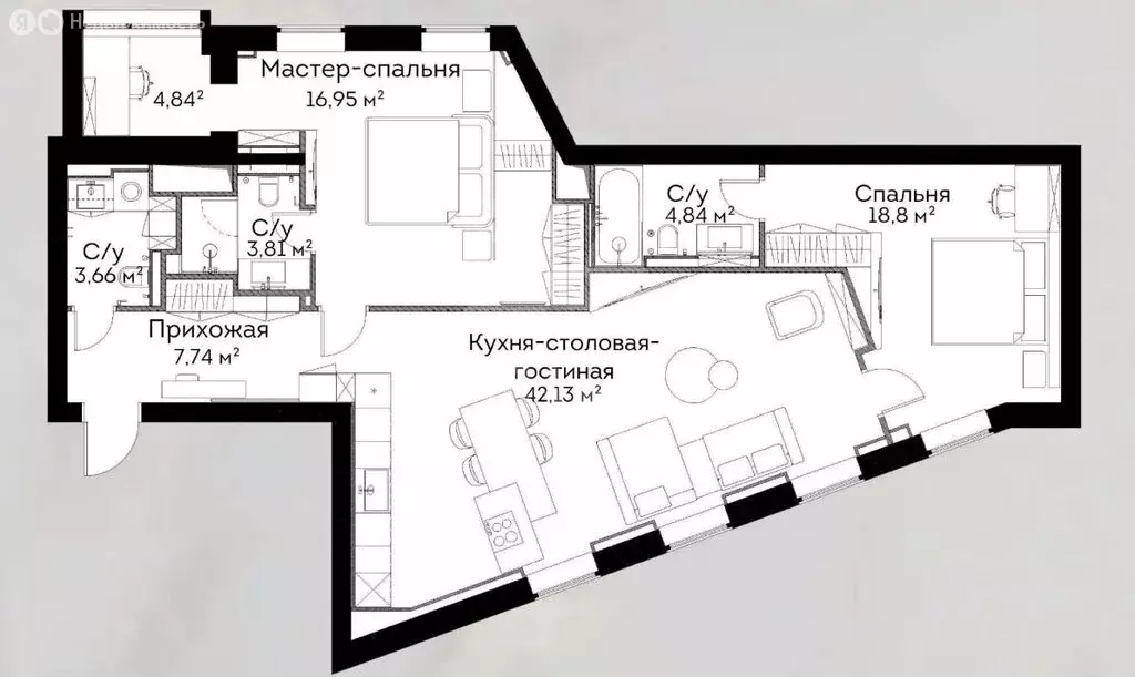 3-комнатная квартира: Москва, Комсомольский проспект, 32к2 (107 м) - Фото 1