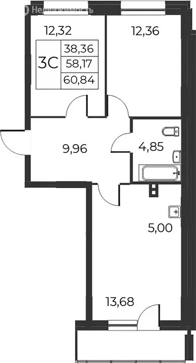 3-комнатная квартира: Новосибирск, улица Гоголя, 222 (61 м) - Фото 0