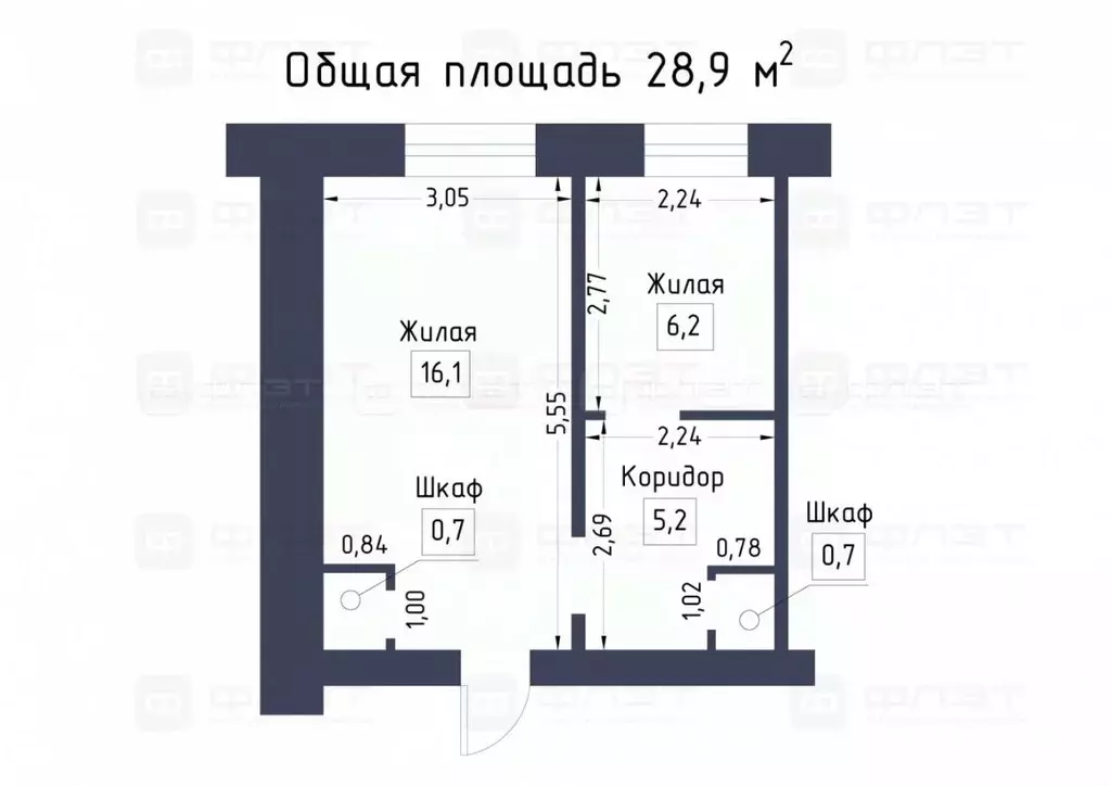 Комната Татарстан, Казань ул. Космонавтов, 10 (28.9 м) - Фото 1