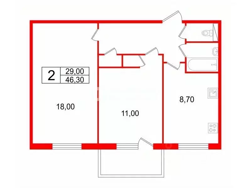 2-к кв. Санкт-Петербург ул. Лени Голикова, 31 (46.3 м) - Фото 2