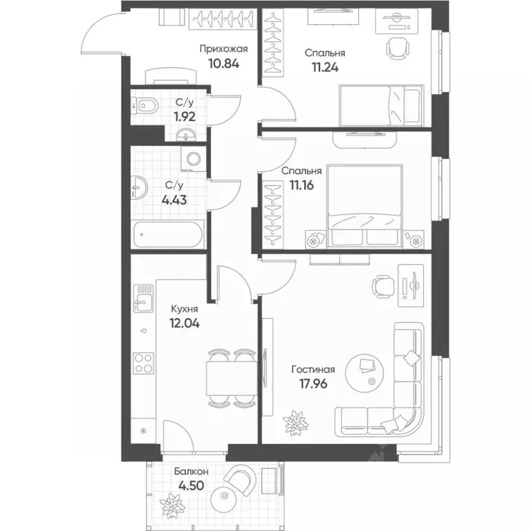 3-к кв. Татарстан, Казань ул. Гаврилова, 5Вк2 (70.94 м) - Фото 0