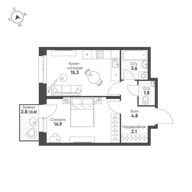 1-к кв. Свердловская область, Екатеринбург Солнечный жилрайон,  (43.3 ... - Фото 1