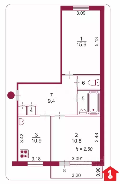 2-к кв. Омская область, Омск ул. 70 лет Октября, 6/1 (51.6 м) - Фото 2