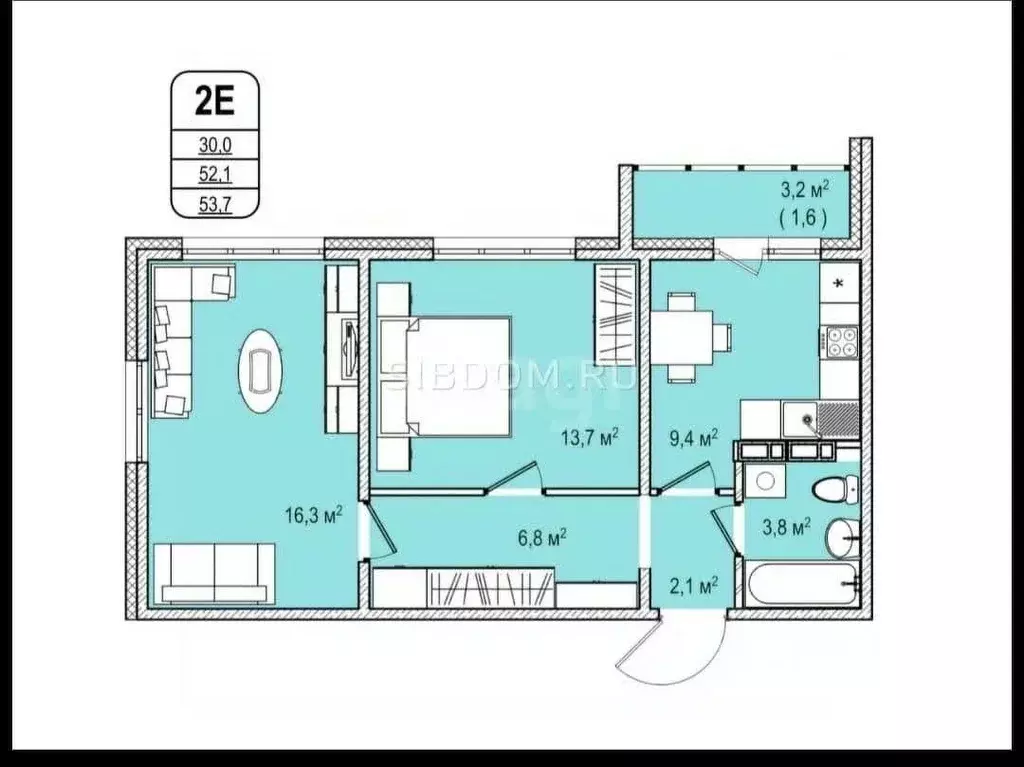 2-к кв. Кемеровская область, Кемерово Пролетарская ул., 36А (52.1 м) - Фото 1