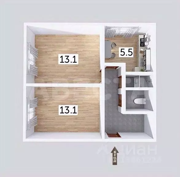 2-к кв. Омская область, Омск ул. Дмитриева, 5/1 (40.5 м) - Фото 1