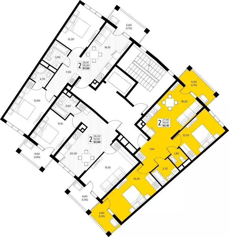 2-комнатная квартира: Сукко, жилой комплекс Кипарис (62.1 м) - Фото 2