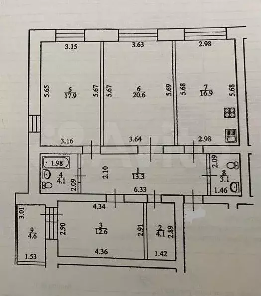 3-к. квартира, 96 м, 3/10 эт. - Фото 0