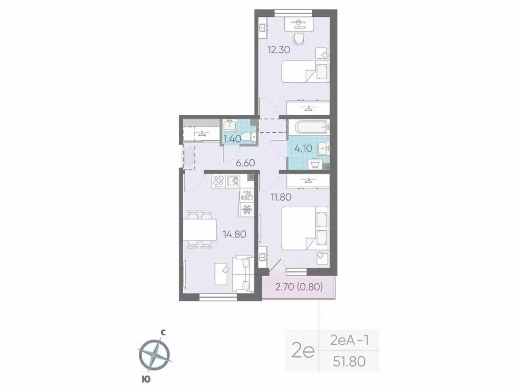 2-комнатная квартира: Ковалёво, улица Александра Разгонина, 1к3 (51.8 ... - Фото 0