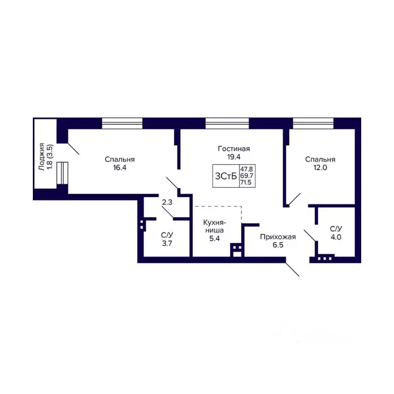 3-к кв. Новосибирская область, Новосибирск 18-й Бронный пер., 16 (71.5 ... - Фото 1