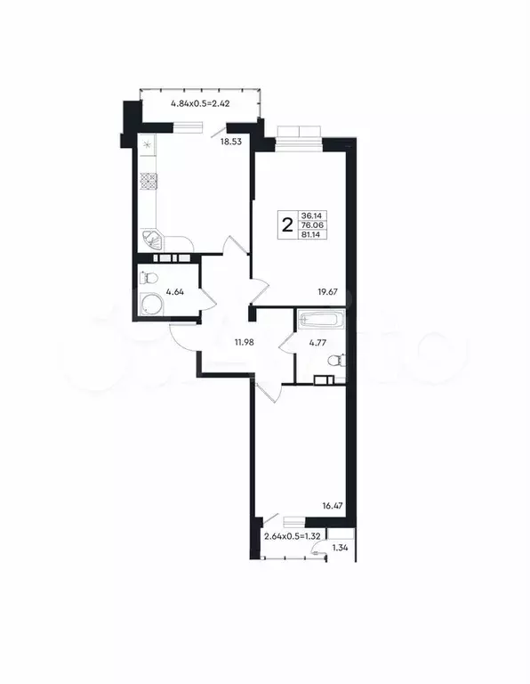 2-к. квартира, 81,1 м, 10/12 эт. - Фото 1