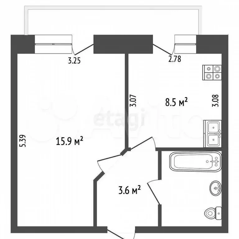 1-к. квартира, 31,9 м, 7/10 эт. - Фото 0