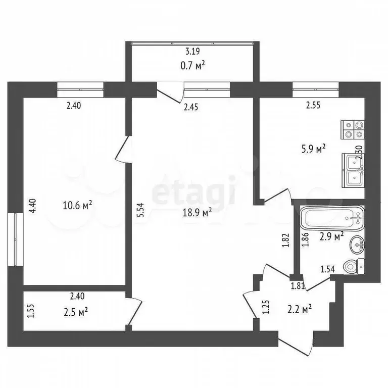 2-к. квартира, 43 м, 4/4 эт. - Фото 0