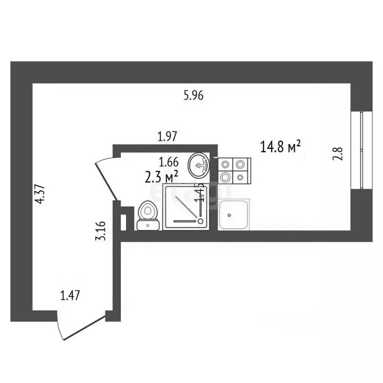 Студия Москва Херсонская ул., 41А (18.1 м) - Фото 2