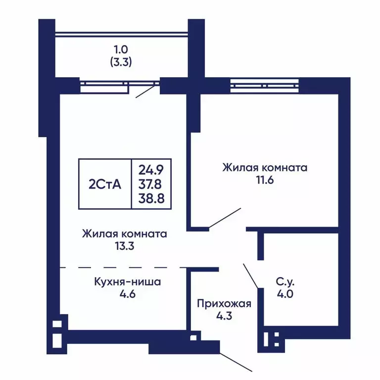 2-комнатная квартира: Новосибирск, жилой комплекс Горизонт (38.8 м) - Фото 0