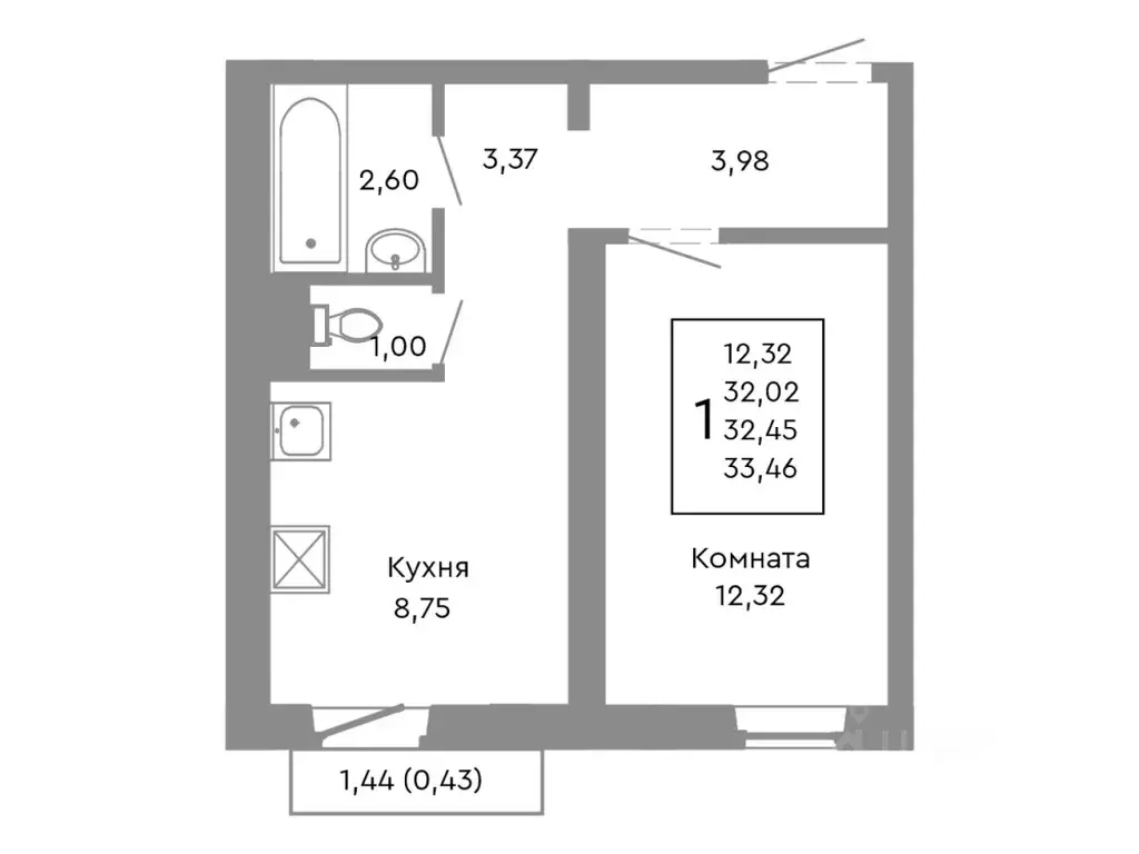 1-к кв. Челябинская область, Челябинск Нефтебазовая ул., 1-13 (32.45 ... - Фото 1