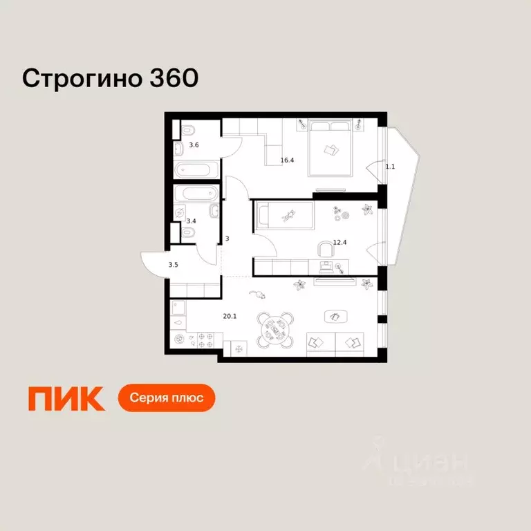 2-к кв. Москва Строгино 360 жилой комплекс, 1.2 (63.5 м) - Фото 1