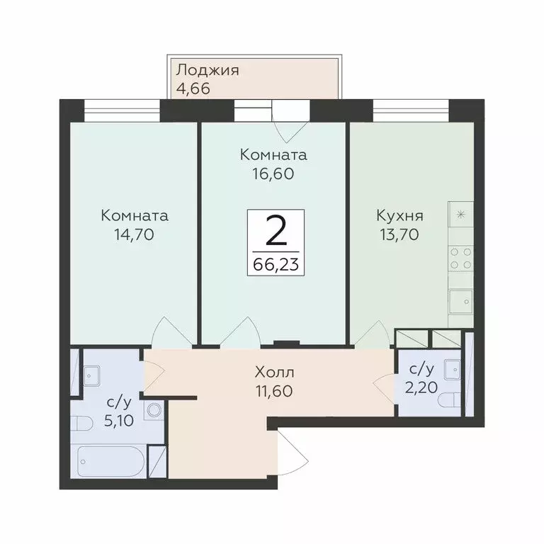 2-комнатная квартира: посёлок городского типа Родники, жилой комплекс ... - Фото 1