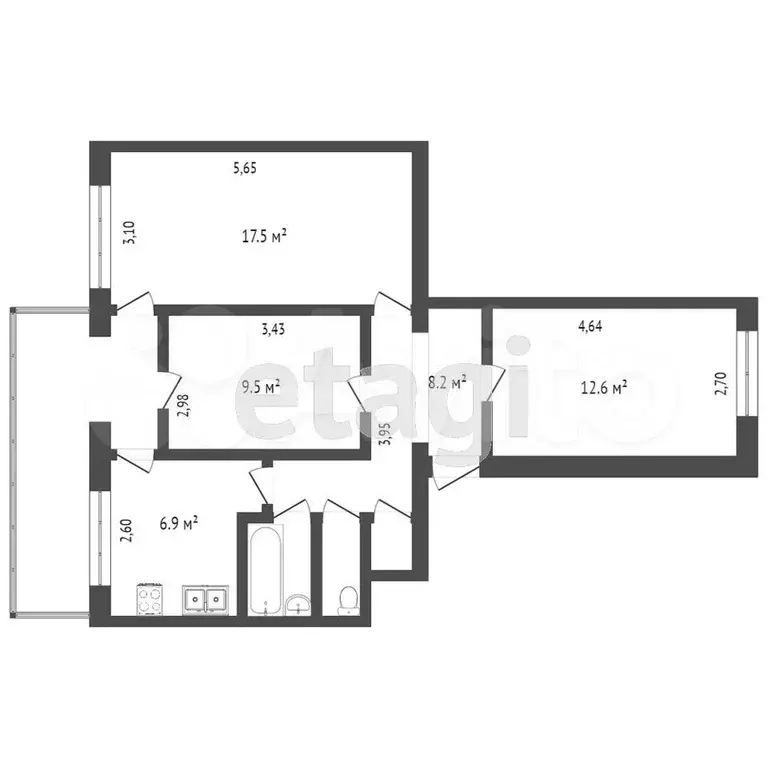 3-к. квартира, 61 м, 1/5 эт. - Фото 0