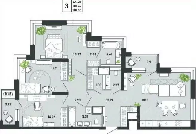 3-к кв. Тульская область, Тула ул. Фридриха Энгельса, 74 (118.5 м) - Фото 1