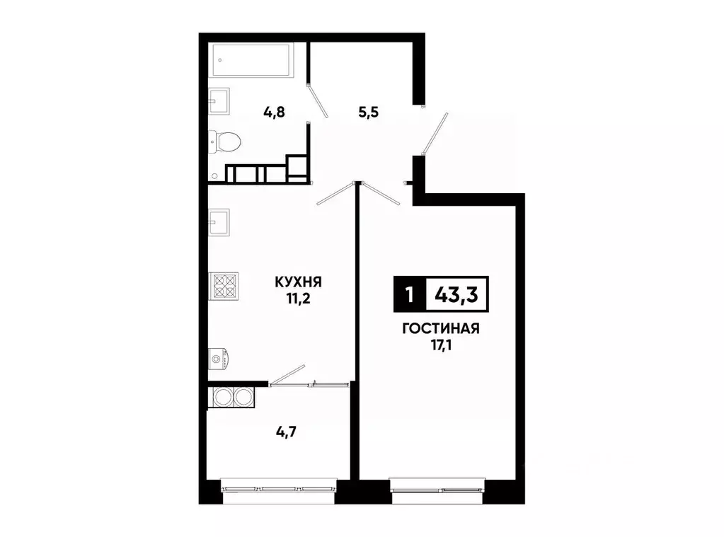 1-к кв. Ставропольский край, Ставрополь ул. Андрея Голуба, 12к8 (43.3 ... - Фото 0