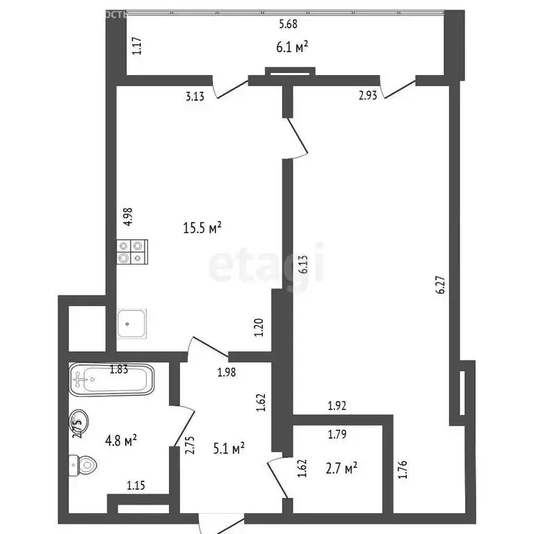 1-комнатная квартира: Тюмень, улица Мельникайте, 32к1 (48.3 м) - Фото 1