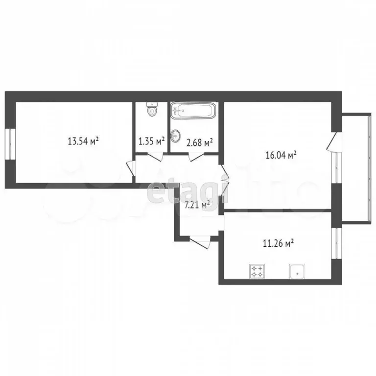2-к. квартира, 52,4 м, 9/9 эт. - Фото 0