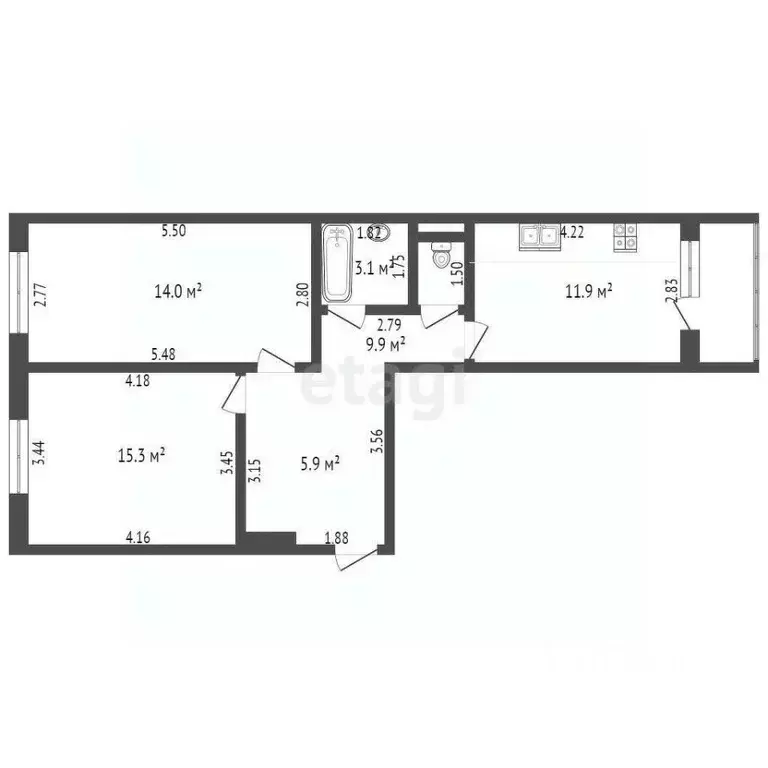 2-к кв. Мордовия, Саранск ул. Косарева, 117 (58.2 м) - Фото 1