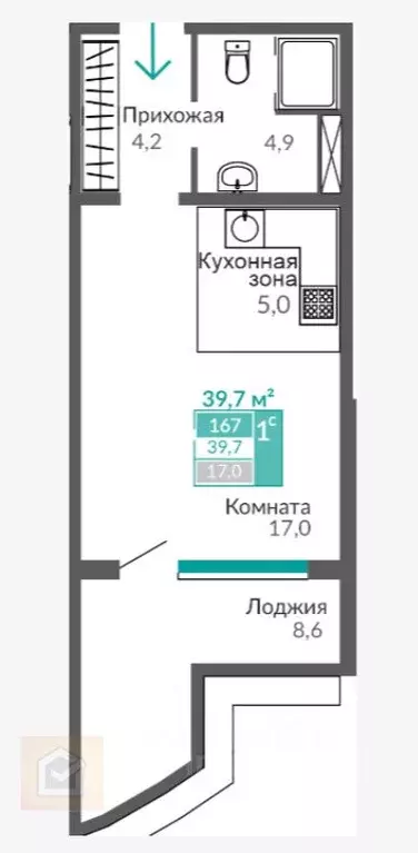 Студия Крым, Евпатория ул. Симферопольская, 2Г (39.7 м) - Фото 1