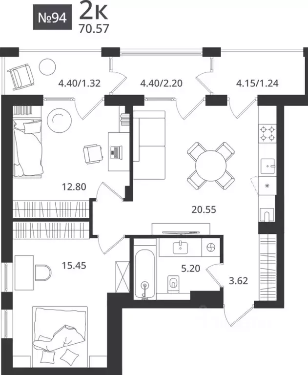 2-к кв. Калининградская область, Светлогорск Новая ул., 108-114 (70.57 ... - Фото 1