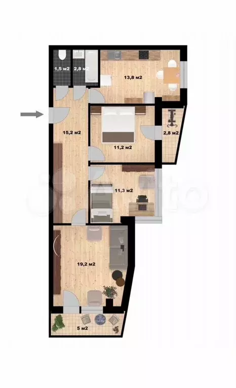 3-к. квартира, 80 м, 2/14 эт. - Фото 0