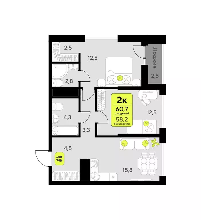 2-комнатная квартира: Тюмень, улица Первооткрывателей, 9 (60.7 м) - Фото 1