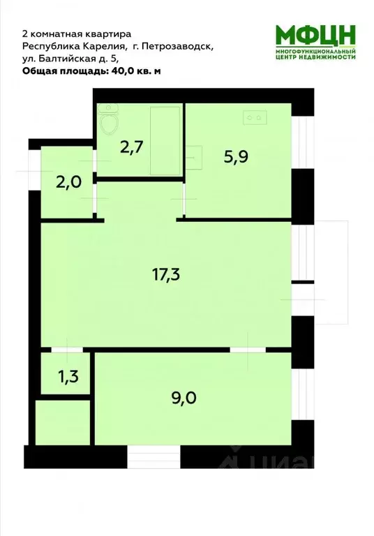 2-к кв. Карелия, Петрозаводск Балтийская ул., 5 (40.0 м) - Фото 1
