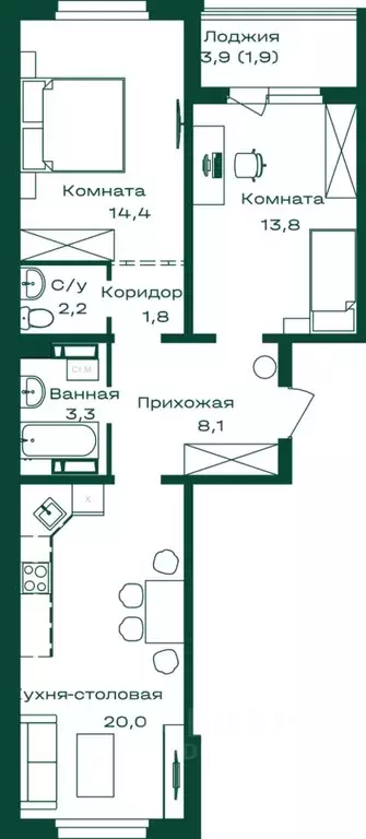 2-к кв. Алтай, Майминский район, с. Майма Алтайская ул., 2к7 (65.5 м) - Фото 1